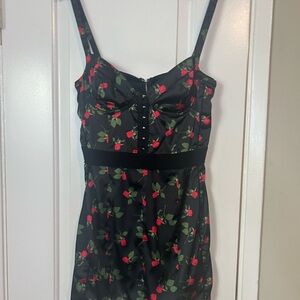 For Love and Lemons - Black Dress with Red Roses and Corset Detail